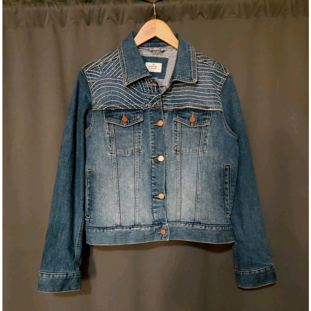 MARINE LAYER Blue Jean Eileen Embroidered Jacket Soft Denim Size Women's Large - Picture 2 of 13
